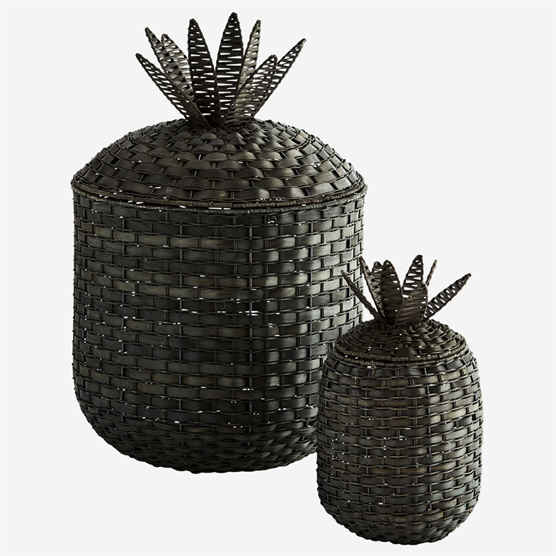 Rottingkorg med lock ananas liten svart